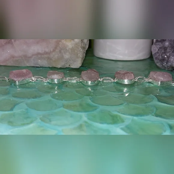 Raw Rose Quartz Statement Bracelet - Picture 3 of 5